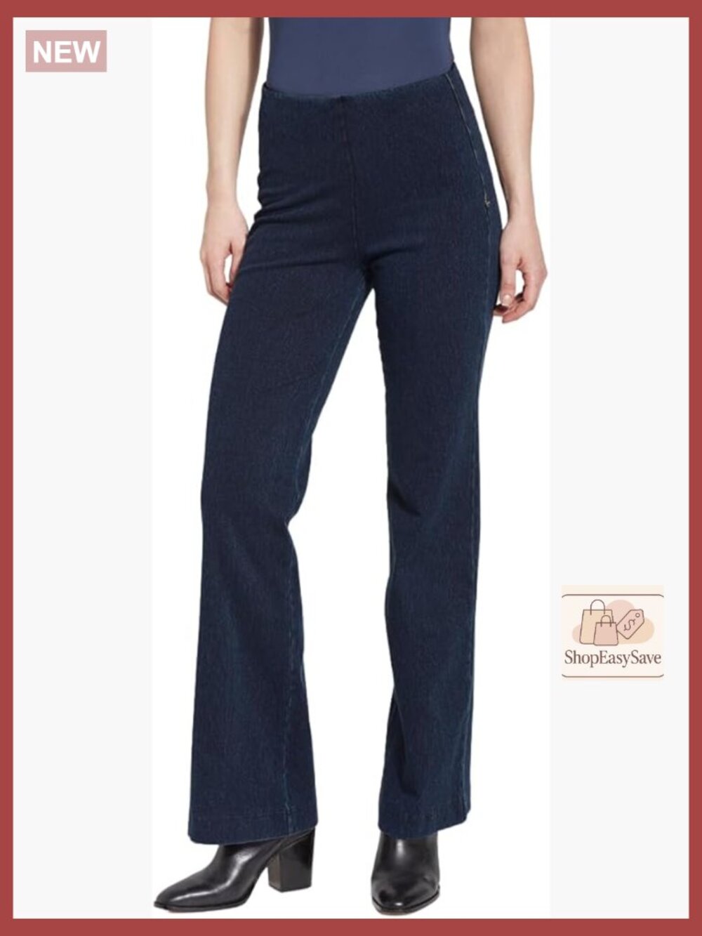 High Waisted Wide Leg Denim Trouser Pants Pull-On Stretch Flattering Fit